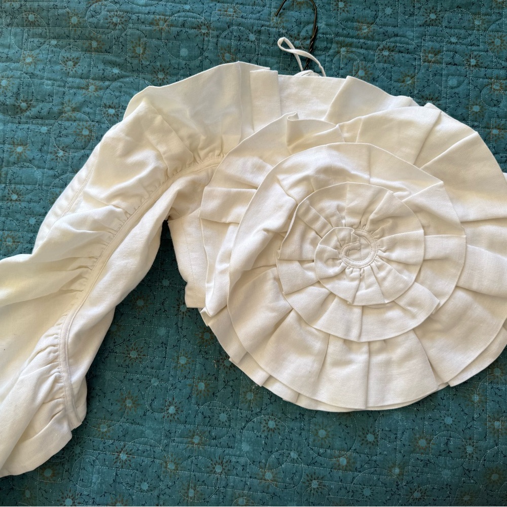 Work x1 Mara Hoffman Minerva Ruffle Floral Organic Cotton & Linen One Sleeve Top